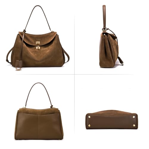 Image of hedexe Genuine Leather Tote Bag for Women: Soft Cowhide Shoulder Handbags for Ladies - Satchel Purse for Travel Work(Large)
