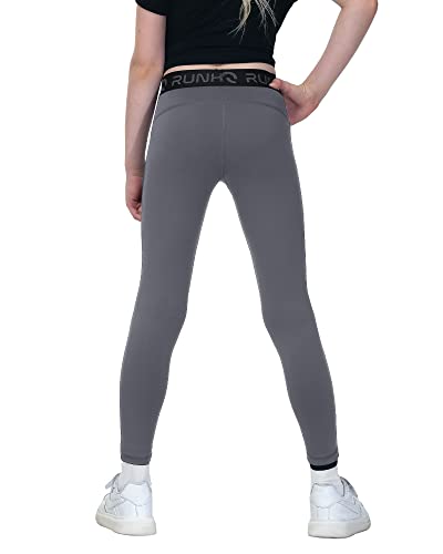 Runhit Girls Athletic Leggings Youth Girls Leggings With Pockets Kids Yoga Dance Athletic Pants Teen Active Compression Tights Grey S #TOP2