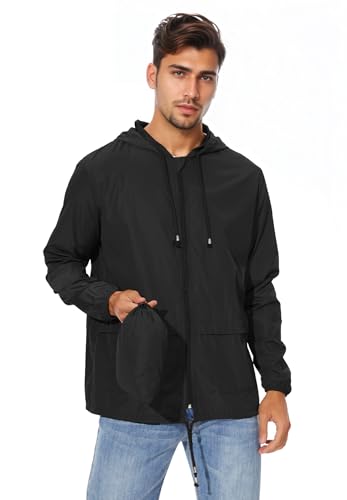 Image of Zando Packable Mens Rain Jacket Lightweight Raincoat Waterproof with Hood Outdoor Windbreaker Jacket Travel Rain Jackets