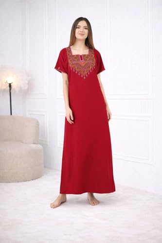 Image of Premium Women Embroidery Night Gown Lizzybizzy Cotton Nighty Maxi