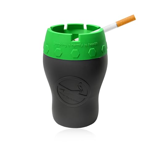 Image of Car Silicone Ashtray, Smokeless Drop-Proof Auto Ash Tray for Cup Holder, Windproof Portable Vehicle Cigarette Ash Tray for Home Outside Office, Interior Car Accessories (Green)