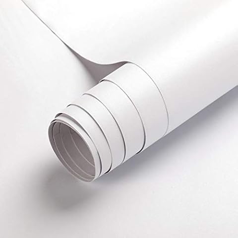 iKINLO Self-Adhesive Film 0.61 x 5 m White Thickened Kitchen Cabinet Stickers Matt Furniture Film for Furniture Cupboard Tables Wall Film Wallpaper Decorative Film Cover