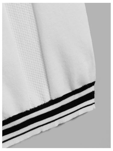 OYOANGLE Men's V Neck Sweater Vest Striped Trim Preppy Style Sweater Tank Tops4