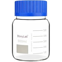 stonylab Graduated Storage Bottle, Premium Glass Round Reagent Bottle with GL80 Screw Cap, High Transparency Wide Mouth Media with Clear Scale, for Laboratory Use, 500 ml