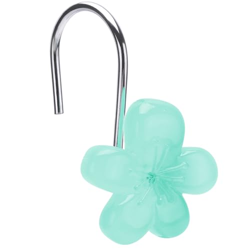SIMPLE CLEVER HOMES 365 Cute Flower Shower Curtain Hooks, Glow in The Dark, Pretty Floral Themed Elegant Bathroom Decor, Teal