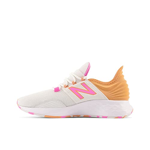 Image of New Balance Kid's Fresh Foam Roav V1 Lace-up Running Shoe Running Shoe, Nimbus Cloud /Peach Glaze /Vibrant Pink, 3.5 Big Kid