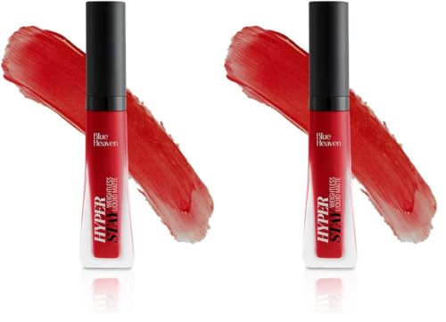 Image of Blue Heaven Hyper Stay Weightless Liquid Matte Lipstick | Long-lasting & Smudge Proof | Non-Transfer Matte Lipstick for Women| Ferrari Red-03 | 6ml (Pack of 2)