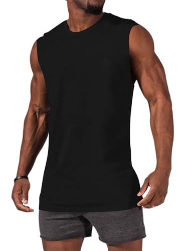 Mens Workout Sleeveless Shirts Cotton Casual Tank Tops Muscle Gym Cut Off T-Shirts2
