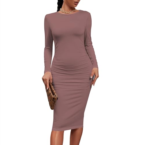 Women's Fall Fashion Sexy Slim Pleated Long Sleeve Dress Basic Round Neck Work Office Pencil Skirt Club Party Dresses2