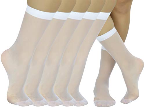 Image of ToBeInStyle Women's Pack of 6 Trendy Sheer Nylon Crew Sock Stockings