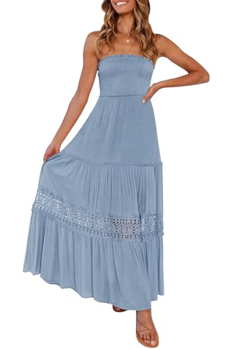 Image of ZESICA Women's 2026 Summer Boho Maxi Dresses Strapless Off Shoulder Lace Flowy A Line Beach Vacation Long Sundress