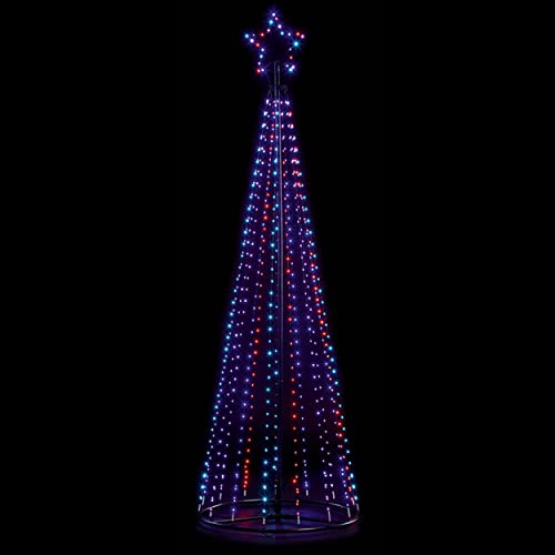 Premier Decorations Flexibrights Artificial Pyramid Christmas Tree 2.5m with 835 Rainbow Super Bright LEDs, Spinning Light Effect, Light Up Outdoor Decoration, Mains Operated