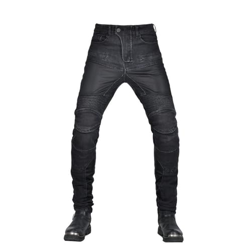 RCLONGEU Pantalones de Motorista para Hombre, Transpirables, Resistentes al Desgaste, con 2 Pares de Protecciones en Cadera y Rodillas, Almohadillas Extraíbles (Black,10XL)