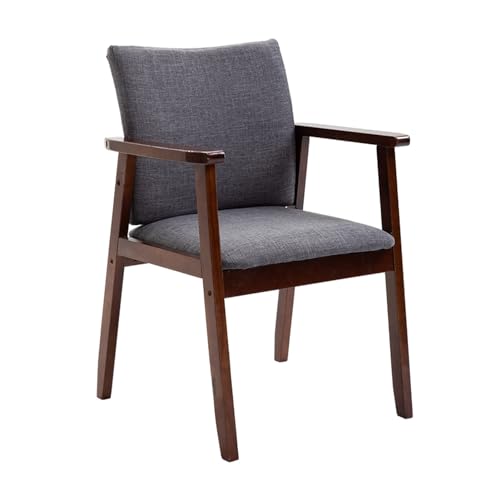 SJIALEN Dining Chair,Home Balcony Backrest Chair Living Room Bedroom Armrest Hotel Restaurant Negotiate Rubber Wood Lounge Chair Kitchen Chair (Color : Gray), Grey