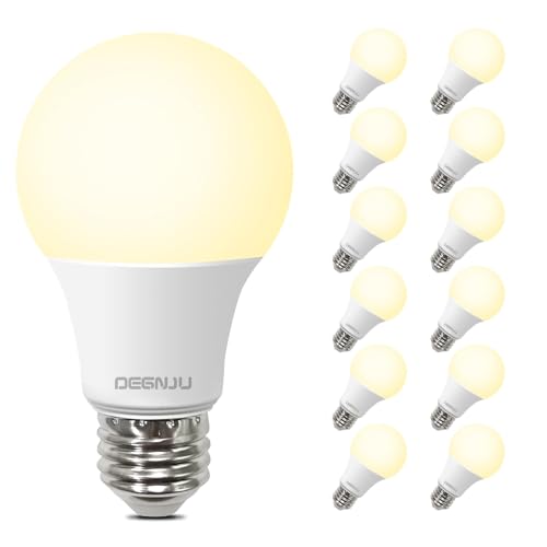 Image of DEGNJU LED Light Bulbs, 60 Watt Equivalent LED Bulbs A19, 2700K Soft White, 800 Lumens, E26 Standard Base, Non-Dimmable, 8W Warm White LED Bulbs for Bedroom Living Room, 12 Pack