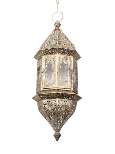 Image of Moroccan Glass & Steel Hanging Pendant Light Lamp Diwali Decoration for Home Decoration (Free Bulb)