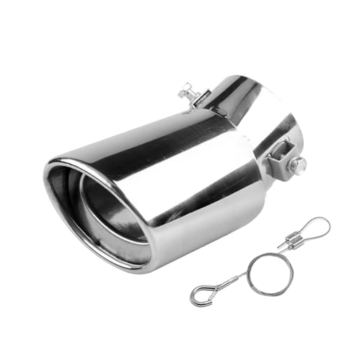 srasakan 車用 マフラーカッター 下向き式 口径2.5インチ 落下防止ワイヤー付き エキゾーストチップ ステンレス製 斜めカット 排気管 マフラー パイプ テールパイプ 外装 パーツ カスタム 大型車 軽自動車 取付直径38-53mmに対応 シルバー