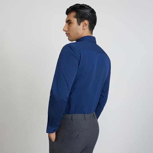 Image of Raymond Men's Slim Fit Pure Cotton Structure Pattern Semi Cutaway Collar Full Sleeve Formal Shirt