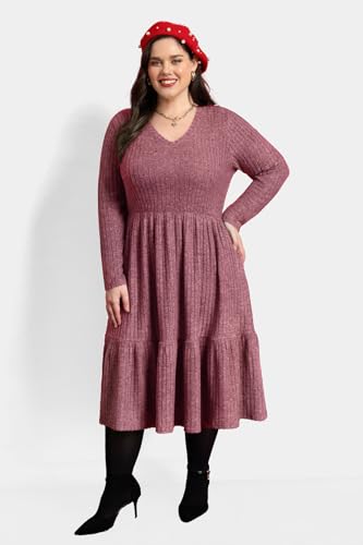 Image of RITERA Plus Size Dresses for Curvy Women Summer Spring Womens Dress V Neck Short Sleeve Casual Dress with Pockets XL-5XL