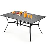 VEVOR Outdoor Patio Dining Table, 59 inch Long Rectangular Metal Steel Slat Backyard Bistro Tables for 4-6, with 1.5 in Umbrella Hole, All-Weather Large Furniture for Lawn Garden Porch, Black