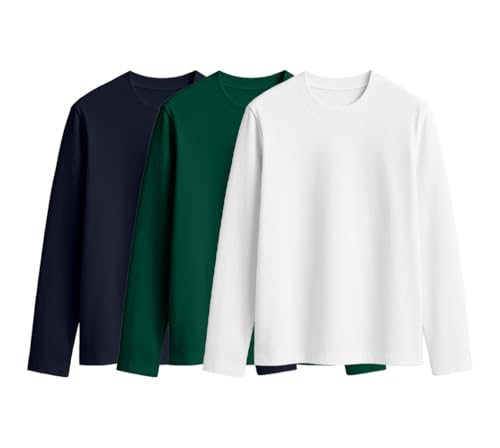 Image of JUNEBERRY Cotton Round Neck Regular Fit Plain Solid Full Sleeve T-Shirt Combo for Women (Pack of 3) (Available Colors: Black, White, Navy, Green,Swanwhite & Cork)