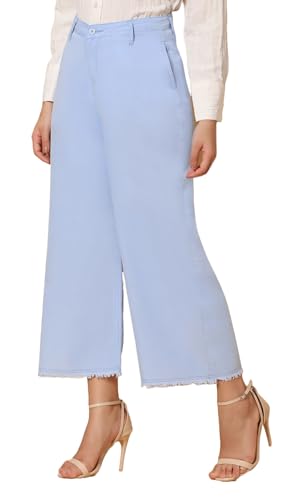 Image of TWGE Women's High Waist Wide Leg Jeans - Single Button, Stretchable Denim Pants - Ankle Length - Stylish Casual Wear