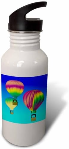 3dRose "Graphic Design Colorful Hot Air Balloons with Blue sky background" Sports Water Bottle, 21 oz, White image 4