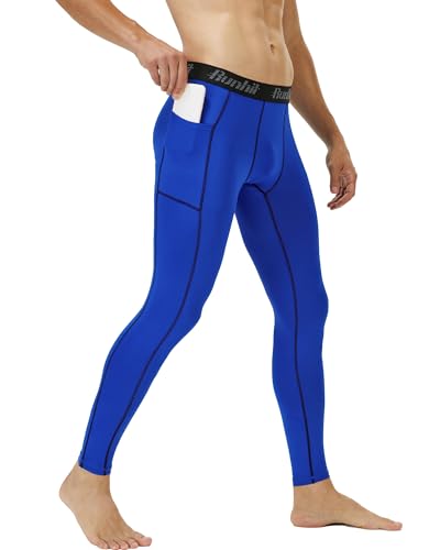 Image of Runhit Mens Compression Pants Running Tights Pockets Sports Leggings Spandex Workout Cycling Athletic Thermal