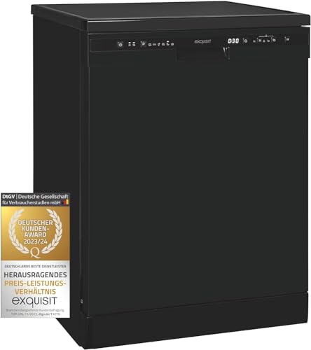 Exquisit Lavavajillas 60Cm, Clase D,Color Negro, 12 Servicios, 6 Programas, Función Media Carga, Inicio Diferido, Interior Inoxidable, Consumo 82 kWh/100ciclos, Medidas 84,5x59,8x60 Cm