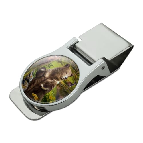 GRAPHICS & MORE Brown Bear Flowers Satin Chrome Plated Metal Money Clip