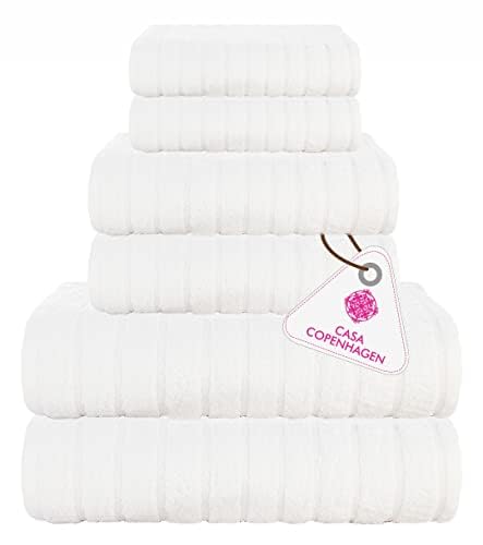 CASA COPENHAGEN Ecstatic Towels, Designed in Denmark 600GSM Hotel & Spa Decorative Kitchen & Bathroom Egyptian Cotton 72Pieces Towel Set, Includes 24Bath Towels 24Hand Towels 24Washcloths - White