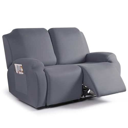 Image of TAOCOCO Recliner Loveseat Covers Stretch Sofa Covers for 2 Seat Large Reclining Couch, 2 Pieces Reclining Loveseat Covers Soft Washable Furniture Protector with Pocket (2 Seater Oversized, Light Gray)