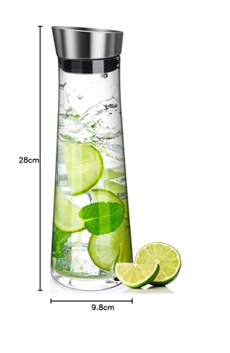 Foto von Wasserkaraffe mit Deckel,Glas-Karaffe, (1 Liter) Glaskaraffe mit Deckel und Ausgießer - Karaffe aus Glas für hausgemachte Getränke/Eistee/Milch/Kaffee/Wein