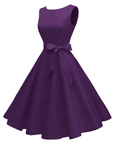 Hanpceirs Women's Boatneck Sleeveless Swing Vintage 1950s Cocktail Dress Deeppurple M New