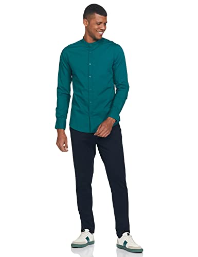 Image of Amazon Brand - Symbol Men's Solid Cotton Shirt | Chinese Collar | Casual | Plain | Full Sleeve | Summer-Regular Fit (Available in Plus Sizes)