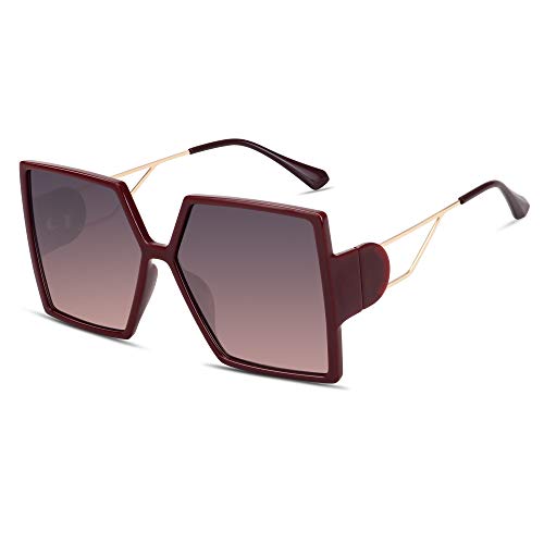 STORYCOAST Oversized Square Sunglasses for Women Fashion Large Shield Shades UV400 Protection (Red Frame-Red Gray Lens, 62)