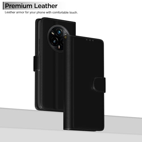 Image of Pikkme Flip Cover for Realme 14 Pro Plus 5G Leather Finish | Inside TPU with Card Pockets | Wallet Stand and Shock Proof | Complete Protection Button Flip Case(Black)