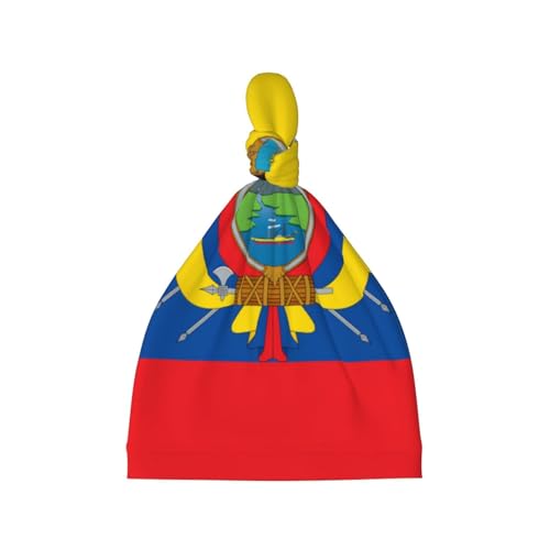 Newborn Baby Hat, Flag of Ecuador Print Soft Top Knot Beanie Cap, Cute Baby Headwear for 0-6 Months Black