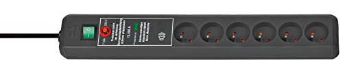 Brennenstuhl 1159541376 Secure-Tec Bloc de 6 Prises avec parasurtenseur 15000 A signal sonore Noir
