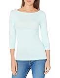 Amazon Essentials Women's Slim-Fit 3/4 Sleeve Boat Neck T-Shirt, Aqua Blue, Large