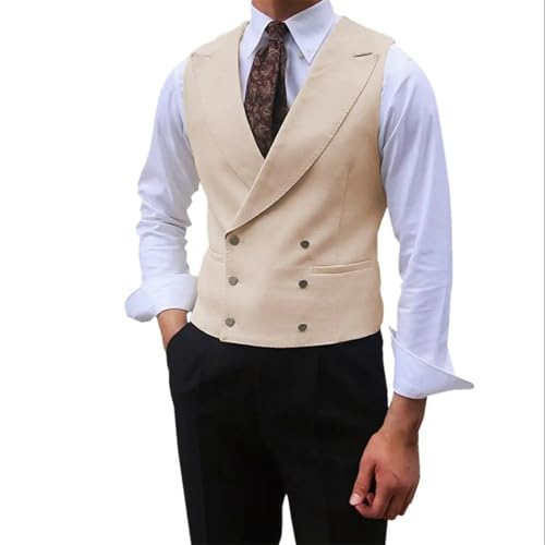 Mnjyihy Men Brown Sleeveless Suit Vest Solid Double Breasted Slim Lapel Business Wedding Vests Jacket3