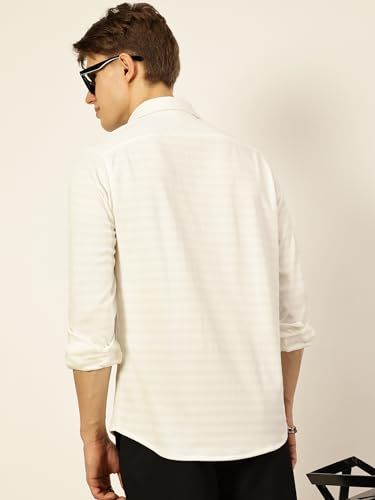 Image of Thomas Scott Men's | Solid | Textured Fabric | Full Sleeve | Regular Fit | Polyester-Blend | Spread Collar | Casual Shirt