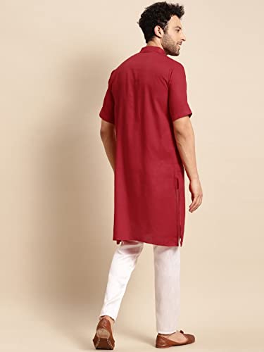 Image of Rajubhai Hargovindas Men's Pure Cotton Woven Design Half Sleeve Kurta