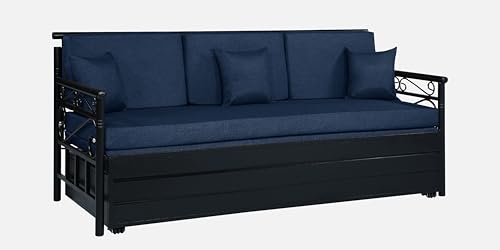 Image of 3 Seater Metal Sofa Cum Bed with Hydraulic Storage | Queen Size Sofa Cum Bed | 3 Seater Sofa Set, Metal Sofa Set for, Living Room, Navy Blue, Queen Size (Navy Blue & Black)