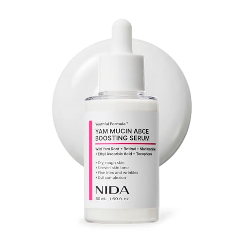 NIDA Youthful Formula Yam Mucin ABCE Boosting Serum | Wild Yam Root Retinal Panthenol Vitamin C & E | Anti-Wrinkle Brightening | 1.69 fl. oz. 50mL