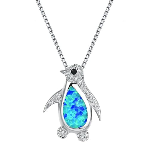 Collier pingouin en argent et opale, cadeau d'anniversaire