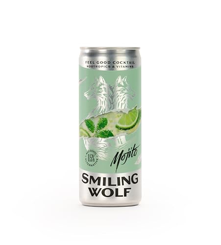 Smiling Wolf Feel Good Alcohol Alternative Ready to Drink Mojito 8x250ml | Alcohol Free Cocktail | Mood Enhancing Natural Nootropics & Vitamins