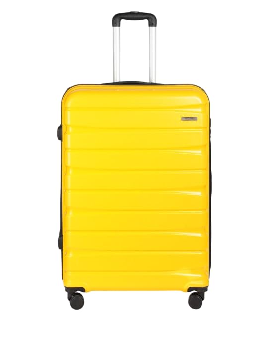 Image of Teakwood Large Size 8 Wheel Trolley Bag, Hard Cabin with Zipper Closure, Adjustable Push Button & Cross Side Strap, TSA Lock System 360 Degree (Large, Yellow)