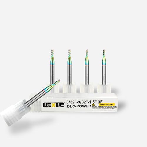 Image of Tools DLC Series Carbide Square End Mill, Diamond-Like Coating, End Mill for Aluminum, Copper, Magnesium Alloys, High Silicon Aluminum, Composite Materials,3 Flute,1 /8 Shank(.0938(3 /32) inch, 5pcs)