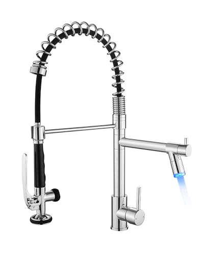 Fapully Kitchen Faucet with Pull Down Sprayer,Commercial Single Handle Kitchen Sink Faucet with LED Light